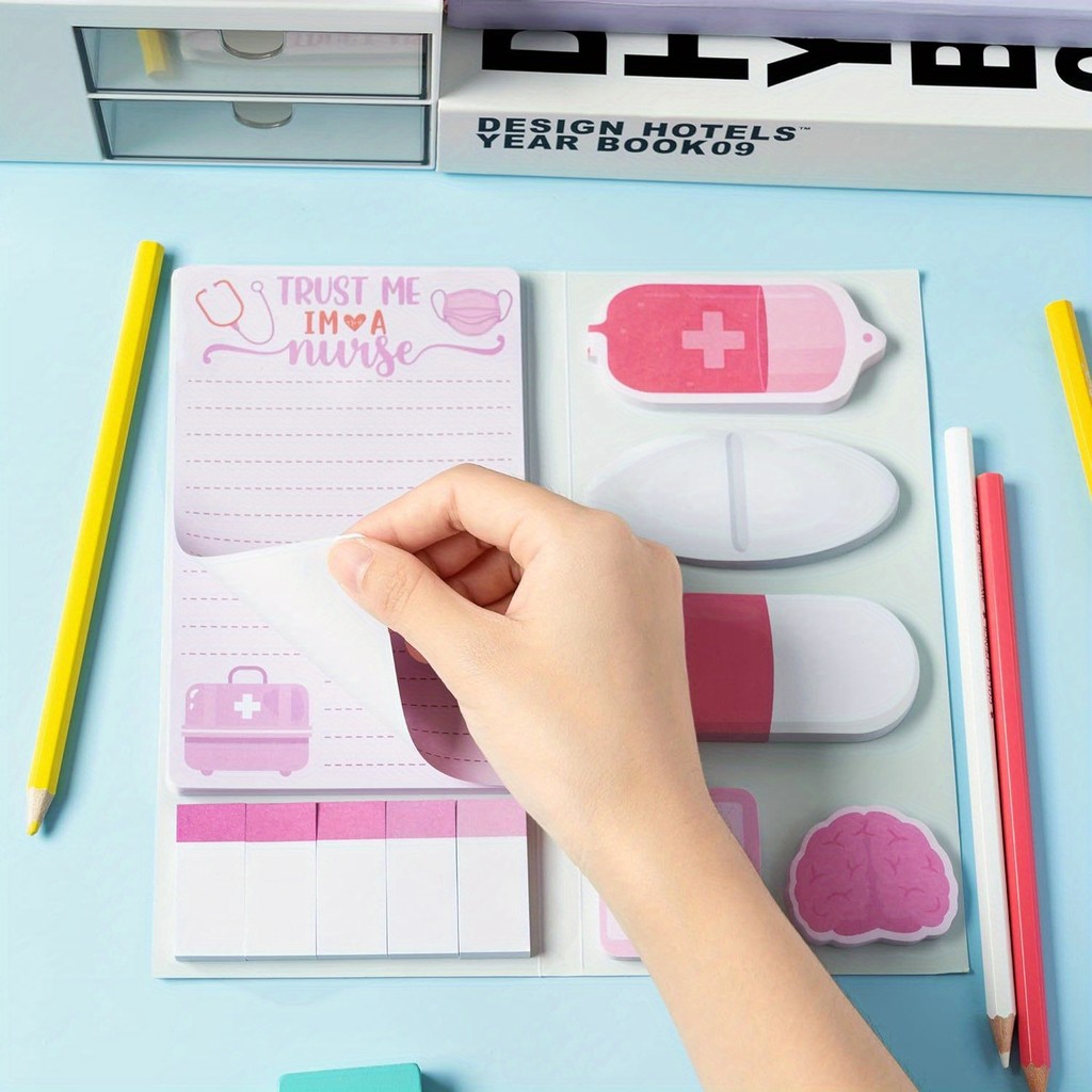 

1 Set Pink Nurse Sticky Notes Set, Cute Medical Necessities Self-Adhesive Sticky Notes For Schools