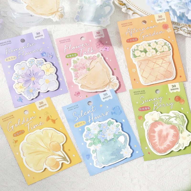 

30 Pcs Fruit And Flower Series Sticky Notes Fresh Flowers And Plants Student Message Sticky Notes