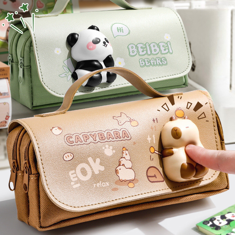 

Kawaii Capybara Large Capacity Pencil Case With Stress Relief Function Cute Pens Bag With Pressable