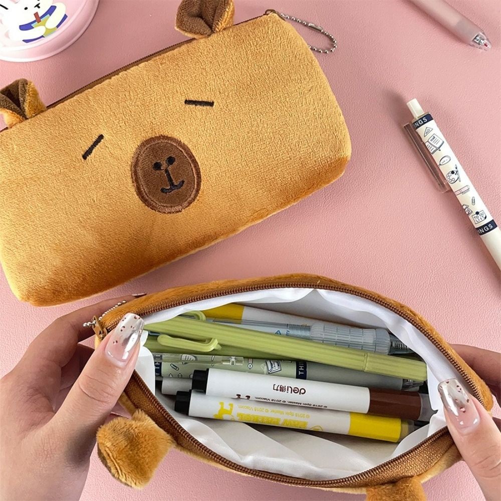 

Cartoon Plush Pen Bag Large Capacity Capybara Toy Pencil Case Multifunctional Stationery Organizer