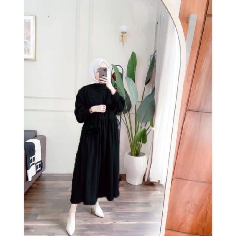 HOT SALE BAJU MIDI DRESS PUTIH POLOS REMAJA KEKINIAN CRINKLE AIRFLOW TERBARU UK,S M L XL XXL