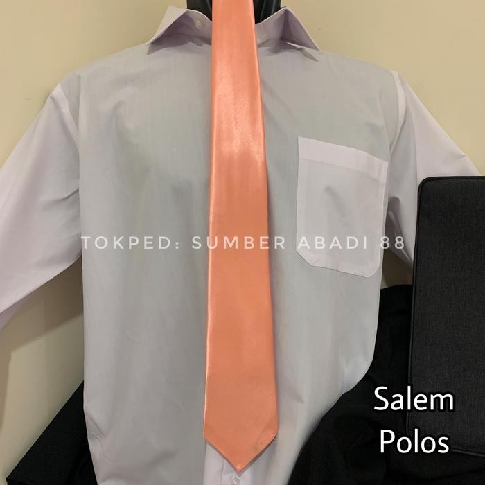 Rawman- Dasi Pria Ikat Manual Panjang Dewasa Polos Dan Motif Garis Warna Orange Orens Salem