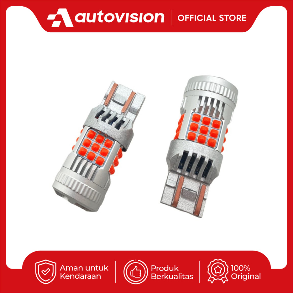 Lampu Rem Mobil LED Autovision T20 7443 36-3030SMD Canbus Bipolar 12V 26Watt Red