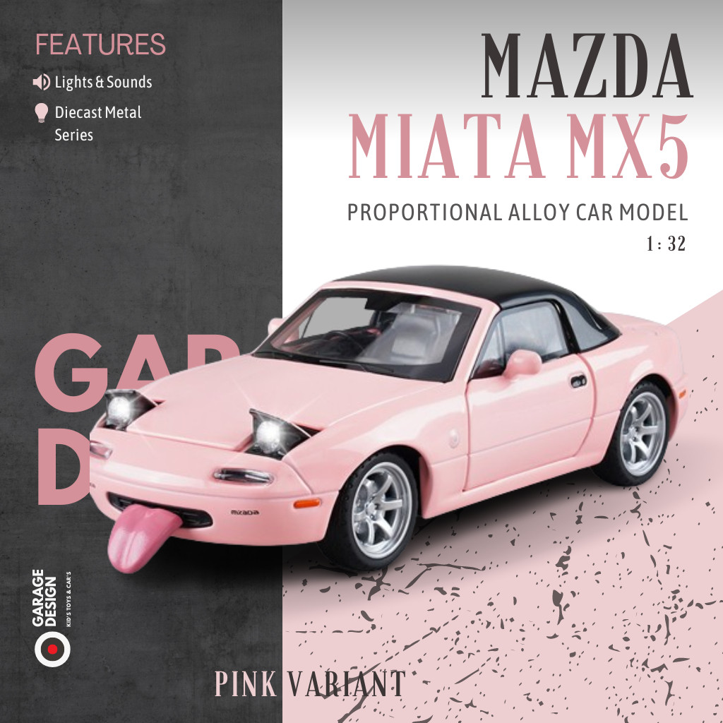 Diecast Miniatur Mobil MAZDA MIATA MX5 1990 Skala 1:32 - Terdapat Lampu dan Suara Pajangan 1/32