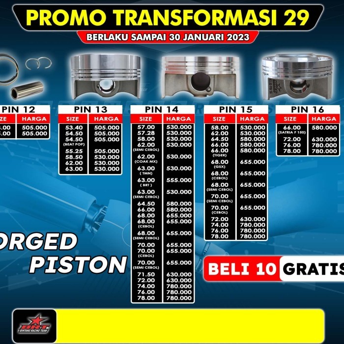 Piston Mentah BRT 58.5mm pin 13 / 57mm,57.28mm, 62mm, 63mm pin 14