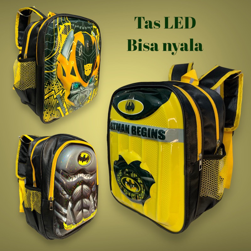 New // Tas Anak Sekolah Karakter Batman Lampu Led Bisa Nyala // 100% Original