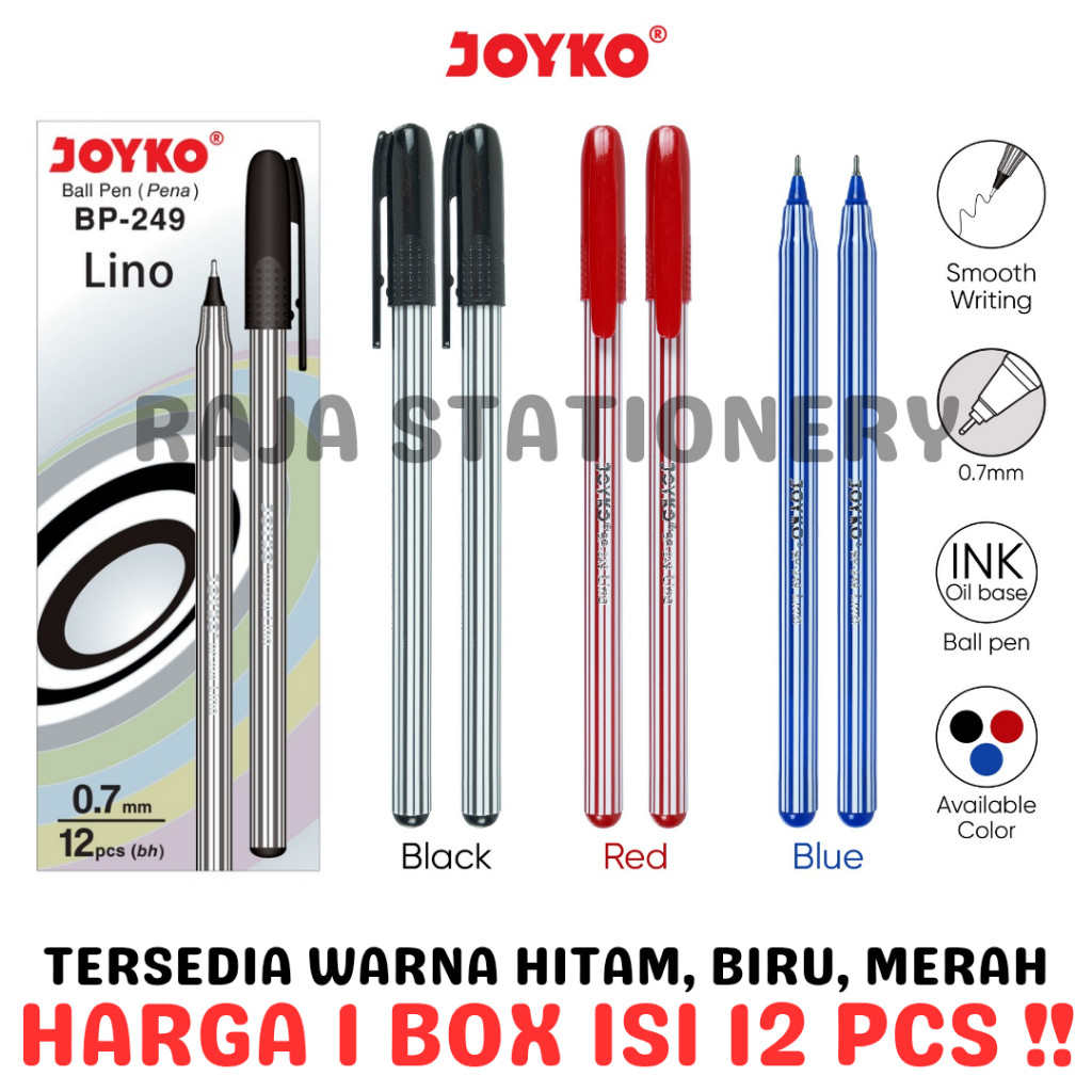 

JOYKO BALL PEN LINER 0.7 BLACK BLUE RED BALLLINER PENA PULPEN JOYKO BP-249 LINO BALL LINER HITAM BIRU MERAH LUSIN BOX [12PCS] - RAJA BIGBOX