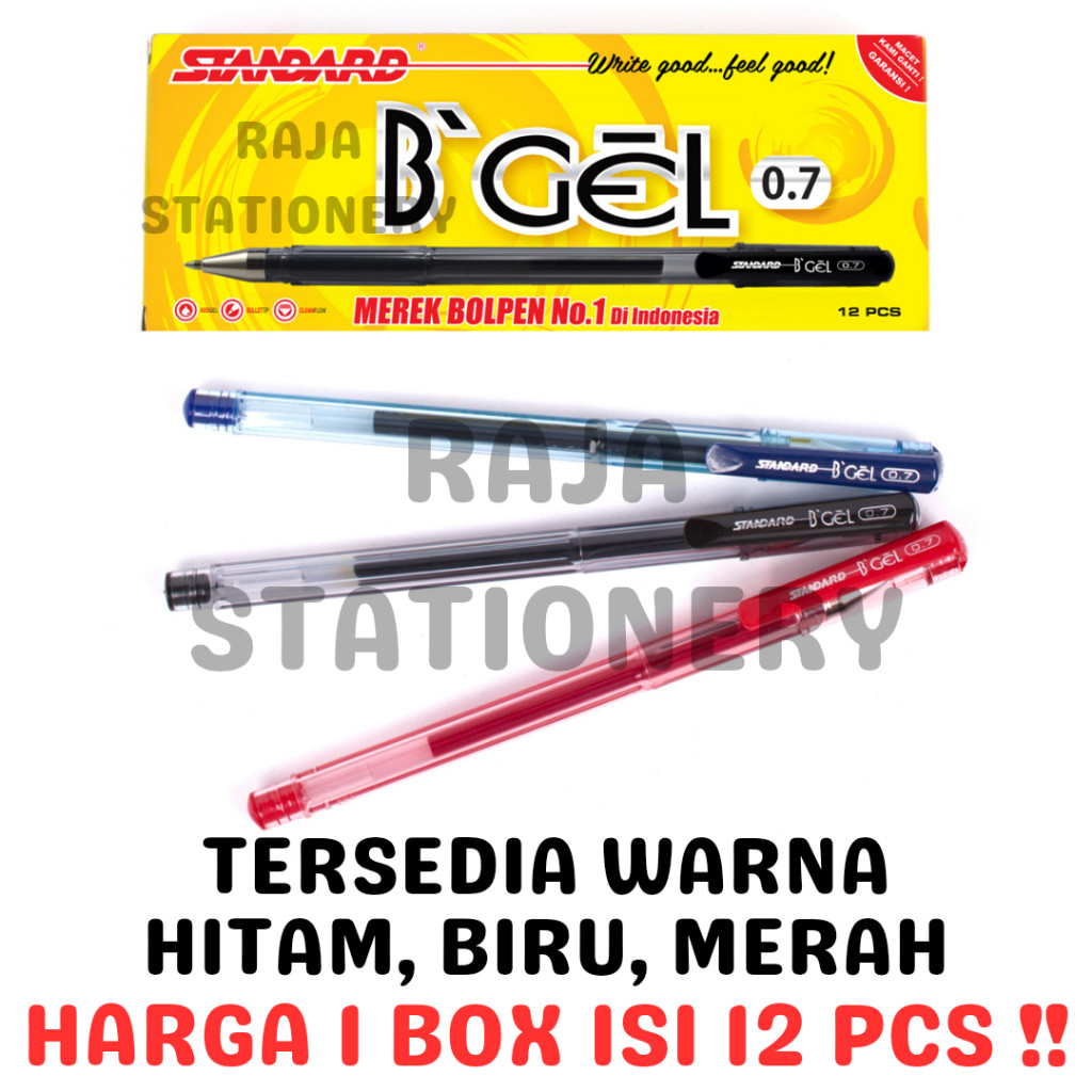 

STANDARD GEL PEN B-GEL 0.5 0.7 BLACK BLUE RED PEN STANDARD BGEL HITAM BIRU MERAH [12PCS] - RAJA BIGBOX