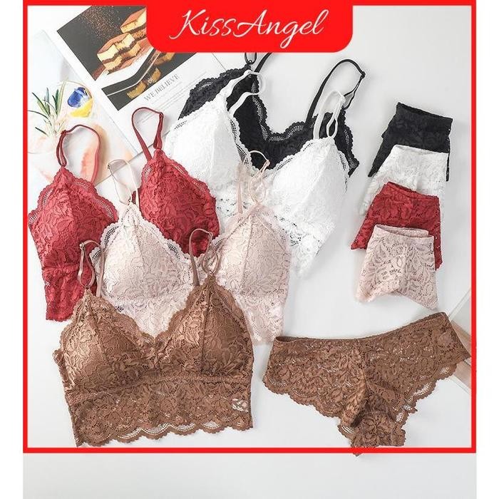Lovina- Bra Set Lingerie Set Renda Bra Dan Celana Dalam Transparan Busa Bh Cd Wanita