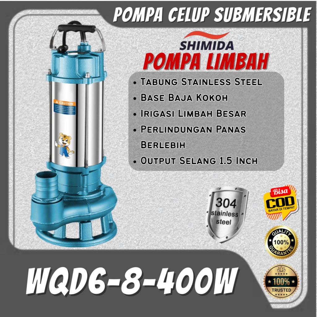 New Shimida Pompa Celup Air Kotor Bersih Wqd6-8-400W Stainless Steel Sewage Submersible Pump 1.5Inch