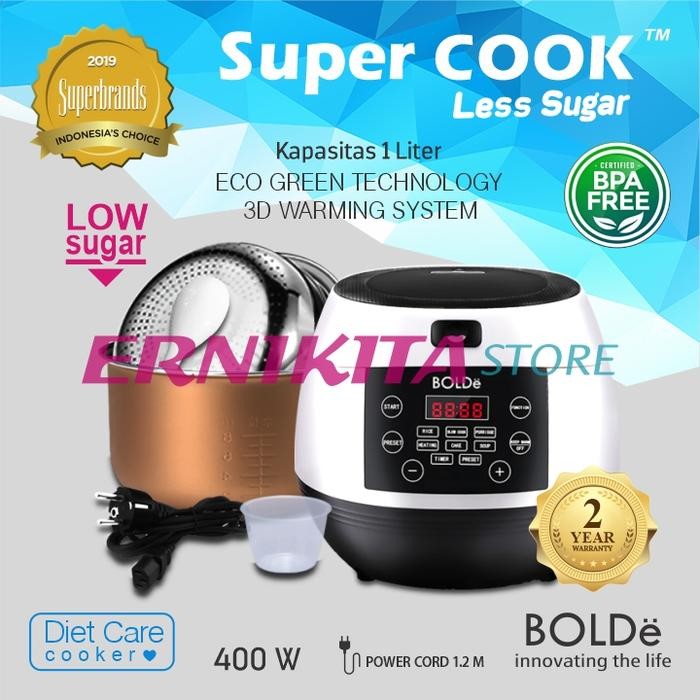 BOLDe SUPER COOK LESS SUGAR 1 L - Rice Cooker 3 in 1 untuk diet sehat low carbo
