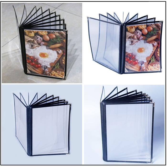 

4/6/8/10page A4 Buku Menu Restoran Kulit Cover Pelindung Menu Cover Menu Sampul Buku Resto-Hitam
