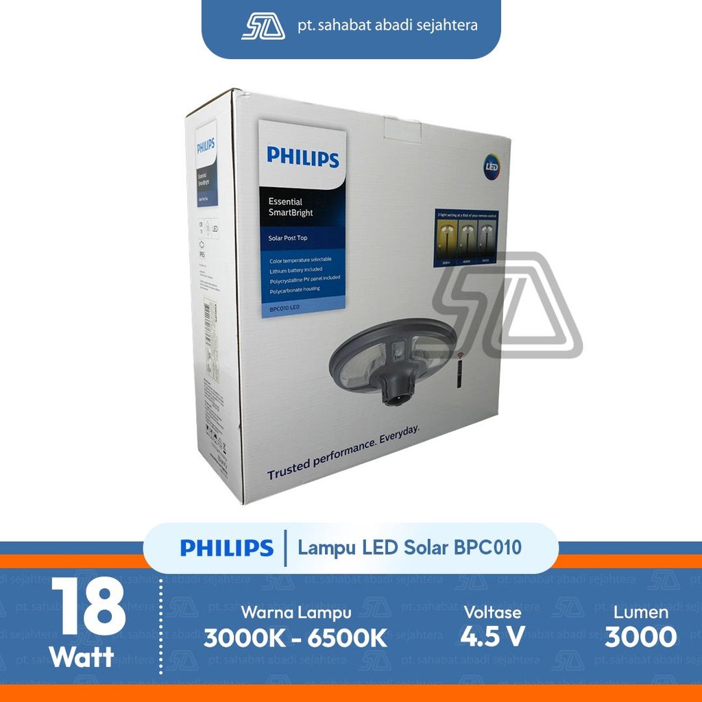 Philips Lampu LED Solar BPC010 LED30 18W Solar Post Top MCT