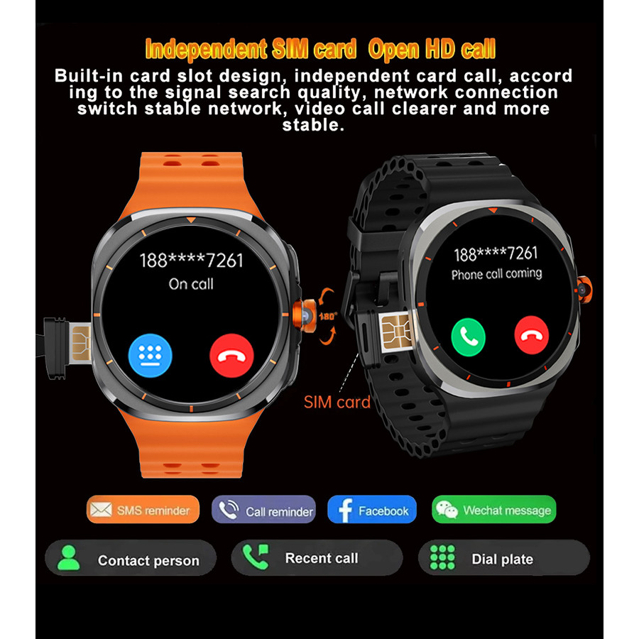 Ultra Smart Watch Men Women 200W Hd Video Call Smartwatch 4G/5G Sim Card Gps Map Wifi Rotary Camera