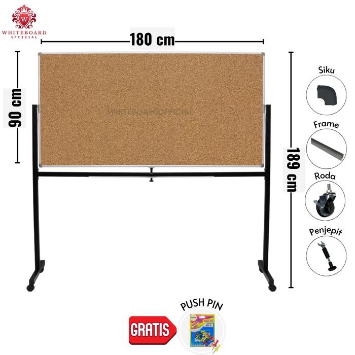 

Corkboard / Pin Board / Papan Memo / Papan Pengumuman / Papan Mading 90 x 180cm Standing / Sakana