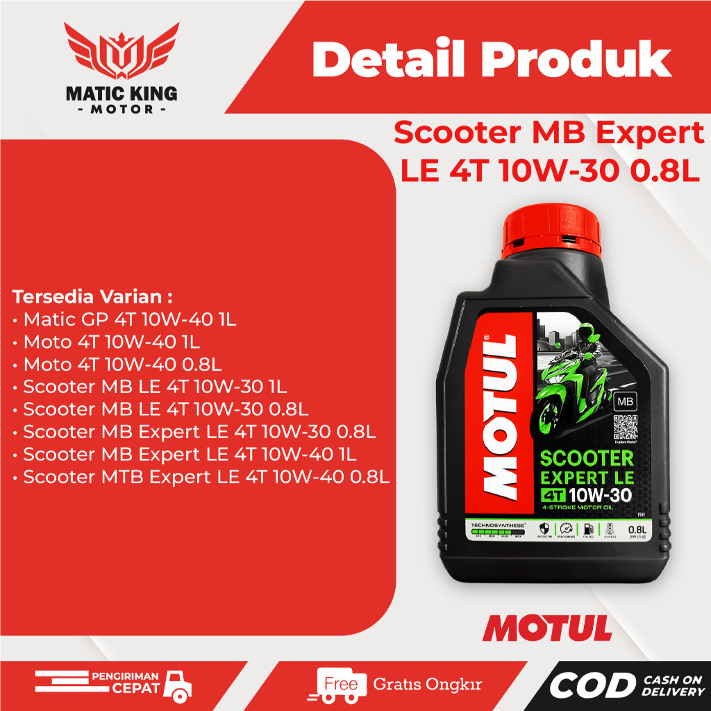 Motul Oli Mesin Scooter Expert LE 10W-30 JASO MB API SM 4 Tak 800ml