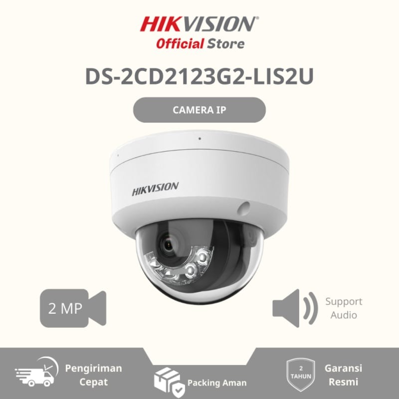HIKVISION - DS-2CD2123G2-LIS2U Camera IP CCTV 2 MP Acusense Smart Hybrid Light Fixed Dome Network Or