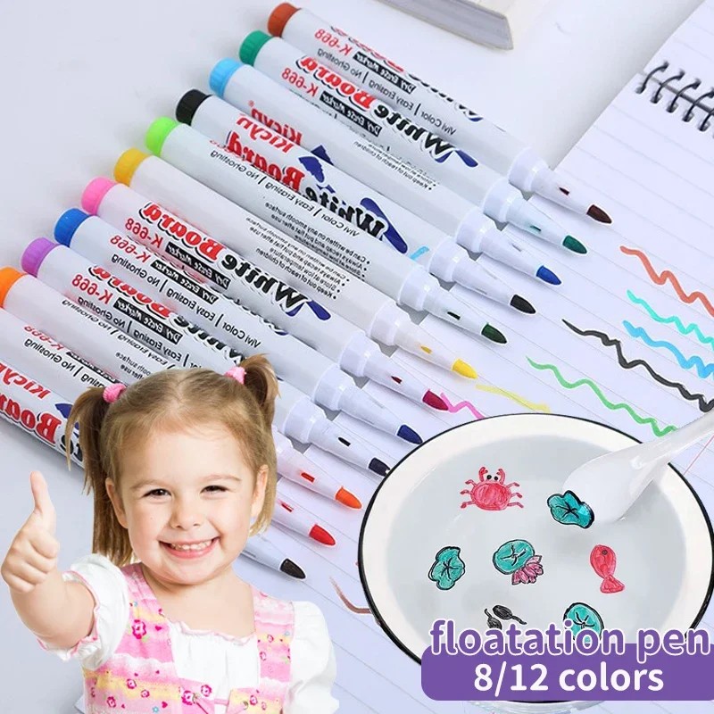 

8/12 Colors Water Floating Pen Magical Painting Colorful Mark Pen Student Painting Brush Whiteboard