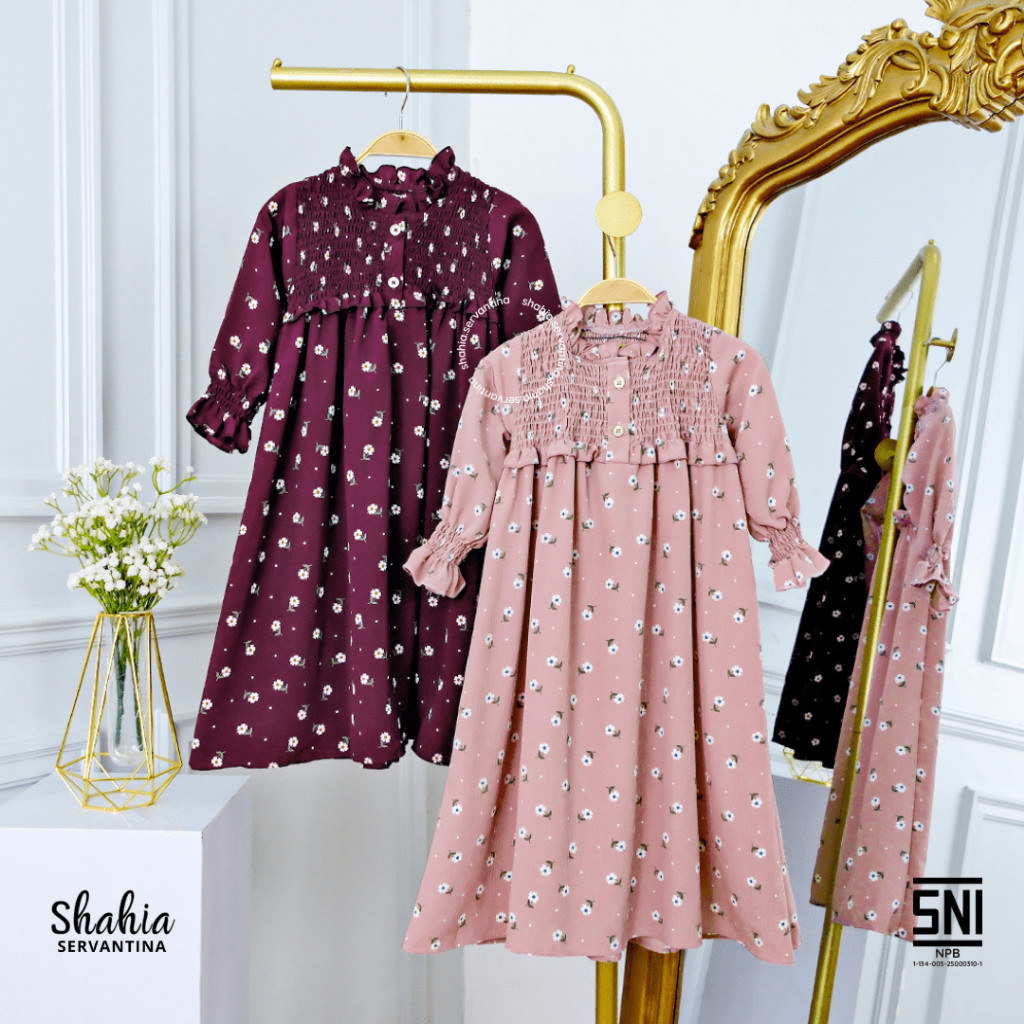 NEW PRODUCT SHAHIA SERVANTINA - CAMELIA DRESS CRINCLE GAMIS COUPLE IBU & ANAK PEREMPUAN
