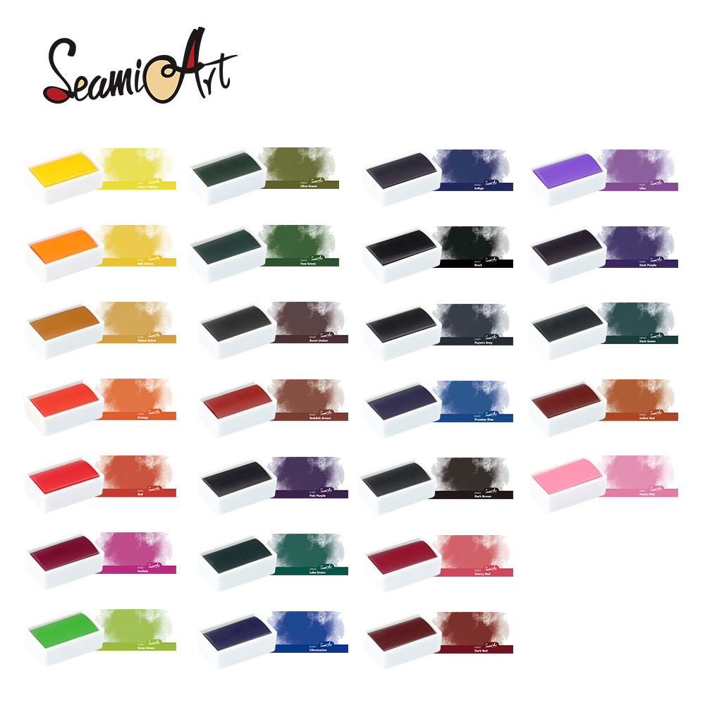 

Seamiart New 26 Colors Single Piece Full Pan Artist Grade Solid Watercolor Paint For Art Drawing Art