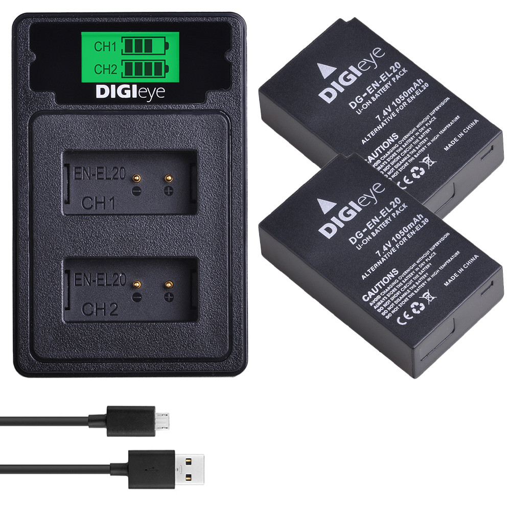 EN-EL20 EN-EL20A Battery + Dual USB Charger with Type C for Nikon Coolpix P1000 Nikon 1 J1, J2, J3, 