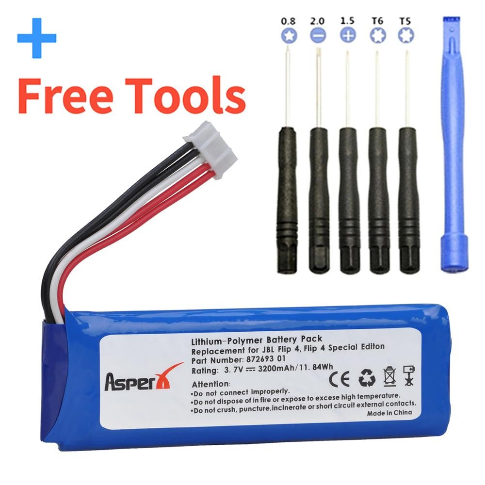 AsperX 3.7V 3200mAh JBL Flip 4 GSP872693 01 Rechargeable Battery Pack Bateria for JBL Flip 4, Flip 4