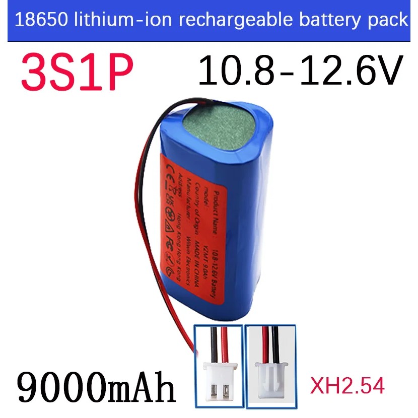 10.8V-12.6V 9000mAh 3S1P 18650 XH2.54 12.6v Hight Quality Lithium Battery Pack with for CCTV Cameras