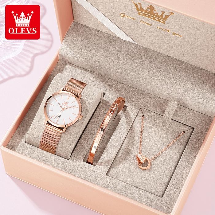 Femmora- Olevs Jam Tangan Wanita Original Anti Air Tahan Kecil Branded Elegan Analog Rose Gold