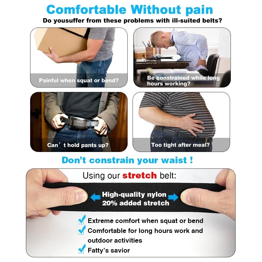 New Golf Sports Elastic Belt Tactical Belt Metal Automatic Buckle Tough Stretch Nylon Men Military