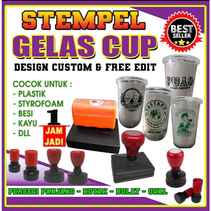 

[READY] stempel Gelas Cup / Plastik / Custom-Free Tinta