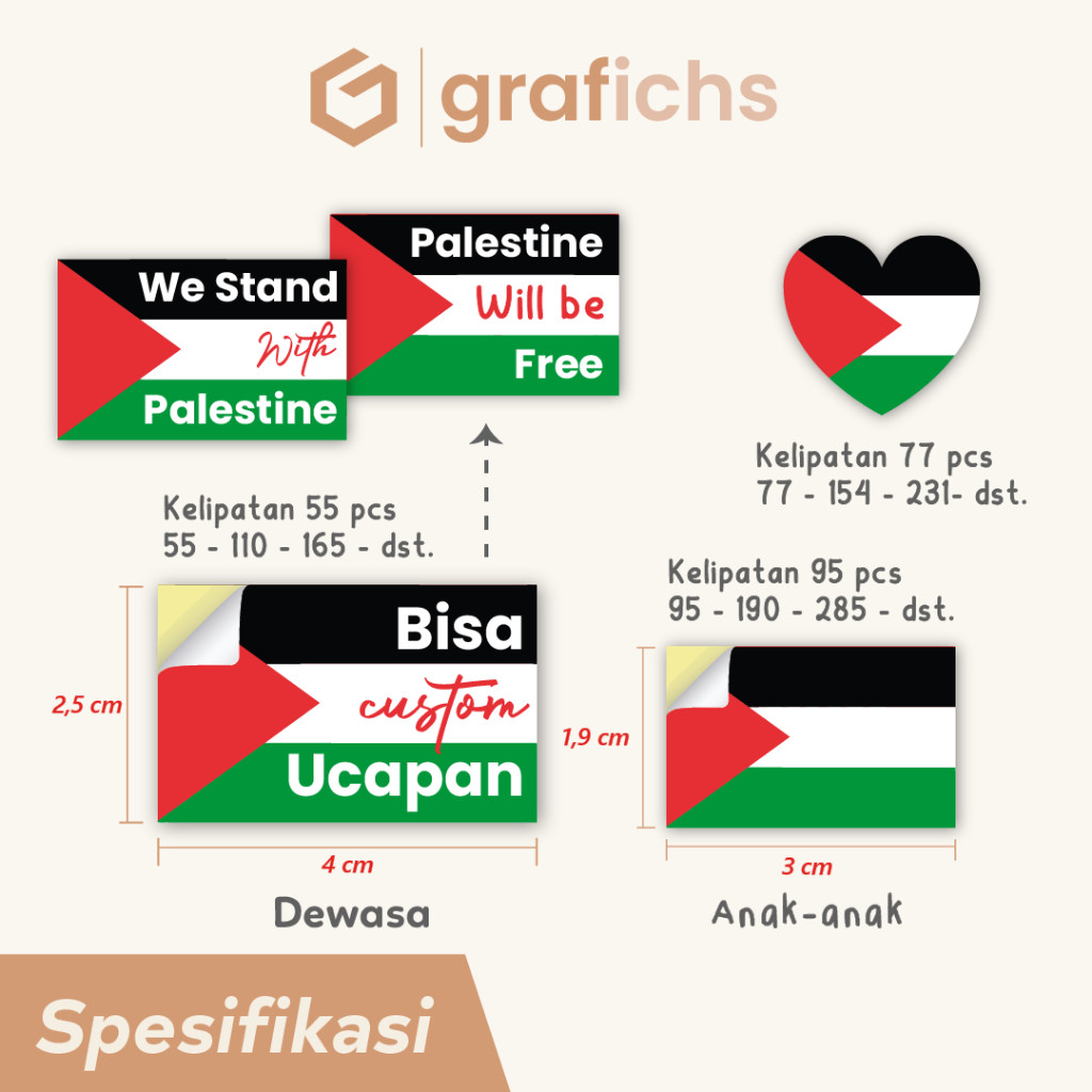 

55-95 Pcs Stiker Pipi Bendera Palestina Custom Free Palestine Template SRI16 - SRI21 by Grafichs