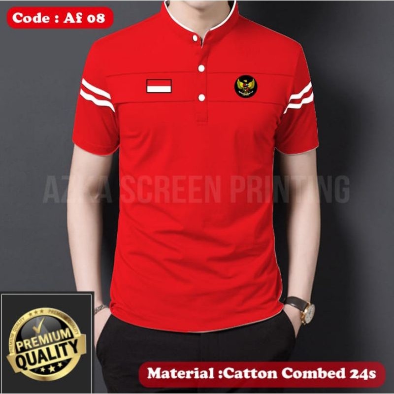 kaos kerah Shanghai logo Bender merah putih dan Garuda, logo bordir