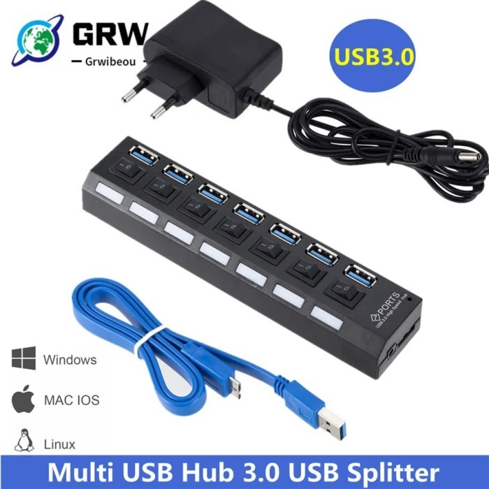 USB 3.0 Hub USB Hub 3.0 Multi USB Splitter 3 Hab Use Power Adapter 7