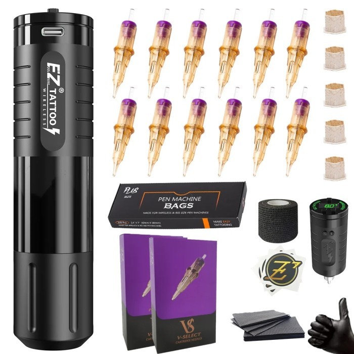 EZ EvoTech Wireless Battery Tattoo Pen Machine Tattoo Kits 40pcs EZ