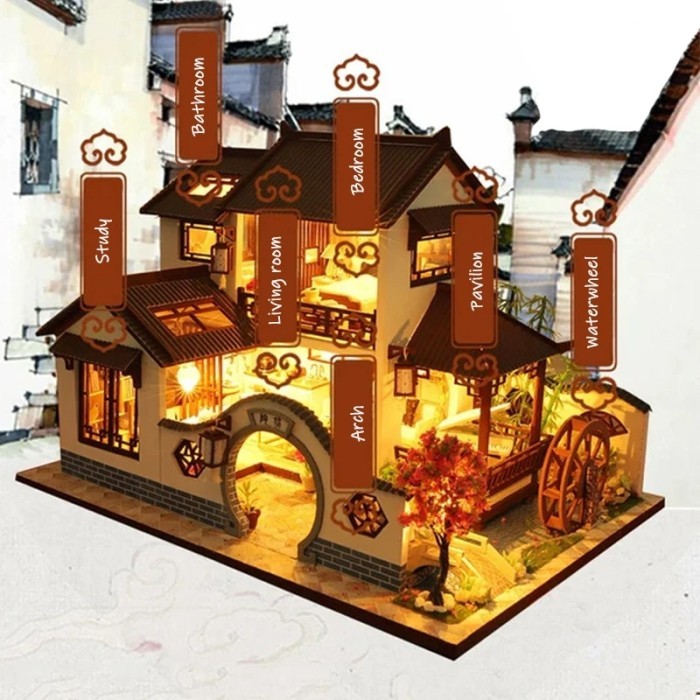Furniture Diy House Chinese Style Wooden Miniature Doll House
