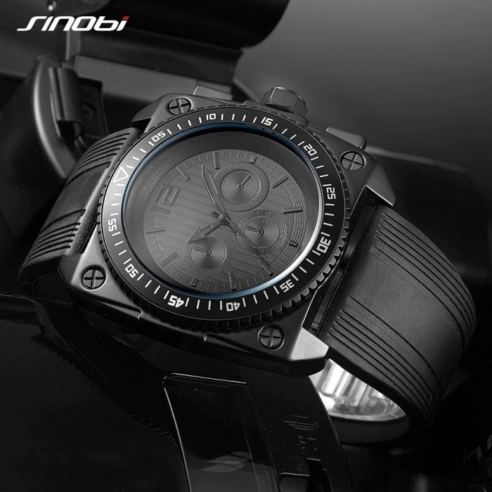 SINOBI Reloj Hombre Retro Men's Watch Military Watches Black Silicone