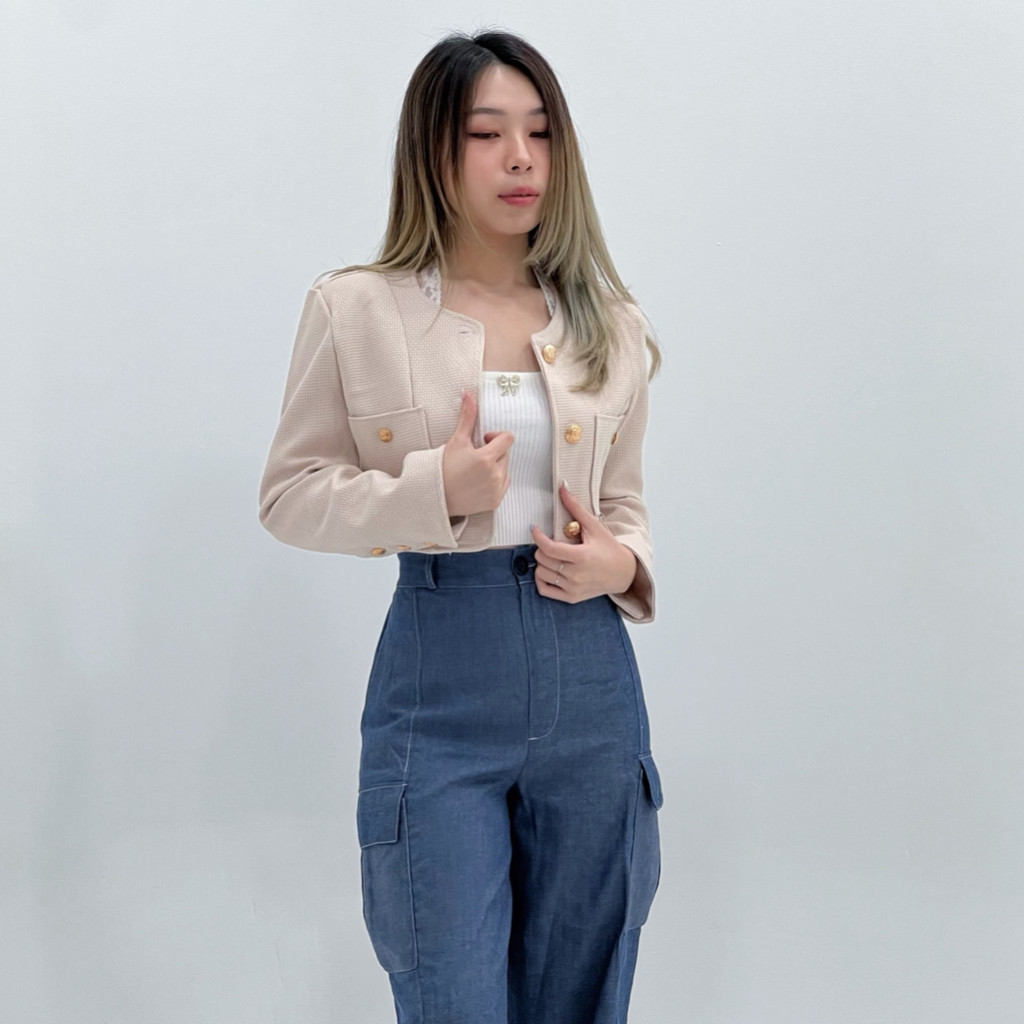 HOT SALE NADINE BLAZER WANITA KOREA TWEED CROP KERJA HIJAB