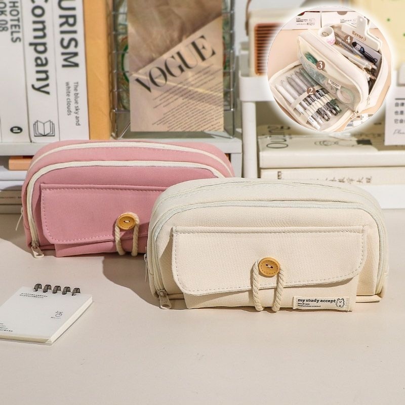 

CARAT Tempat Pensil Korea Multi Sekat Ukuran Besar/Large Capacity Kawaii Pensil Kapasitas Besar Pensil Tas