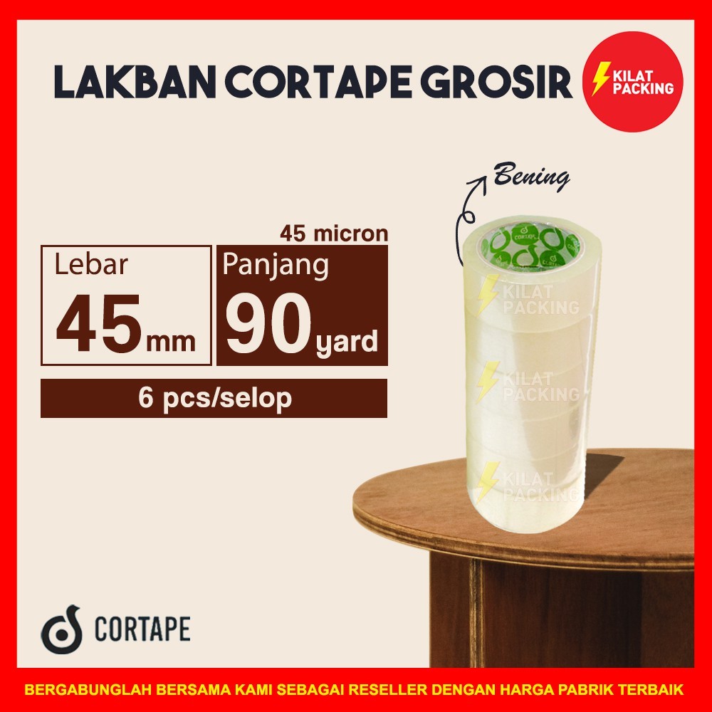 

JH8 Lakban Cortape Bening 45 mm x 90 yard Ekonomis Termurah 1 Selop