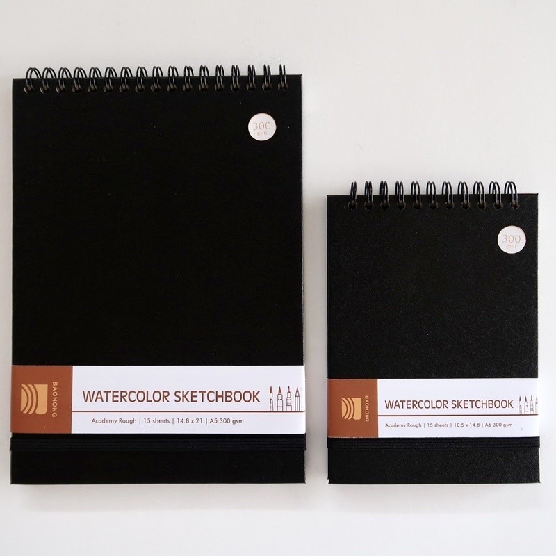

[READY] Baohong Academy Watercolor Sketch Book Ring 300GSM A5 A6 Rough Hot Press Cold Press
