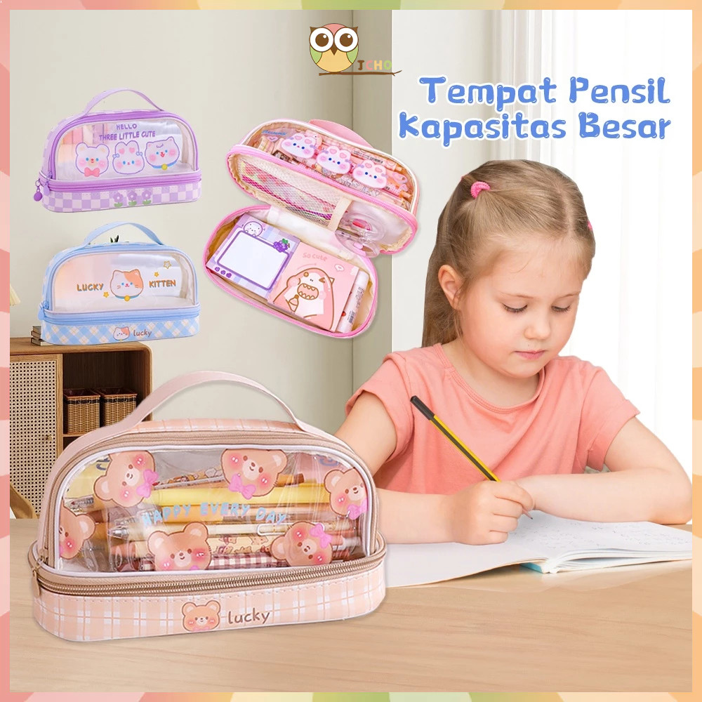

JH8 JCHO Tempat Pensil Transparan Kotak Pensil Anak Tas Pensil Zipper Motif Lucu Alat Tulis