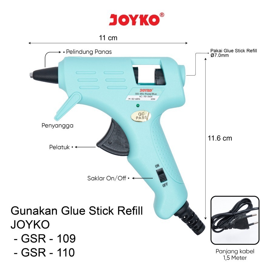 

JH8 JOYKO GLUE GUN GG854 COLOR PASTEL - LEM TEMBAK 20 Watt SERBA GUNA