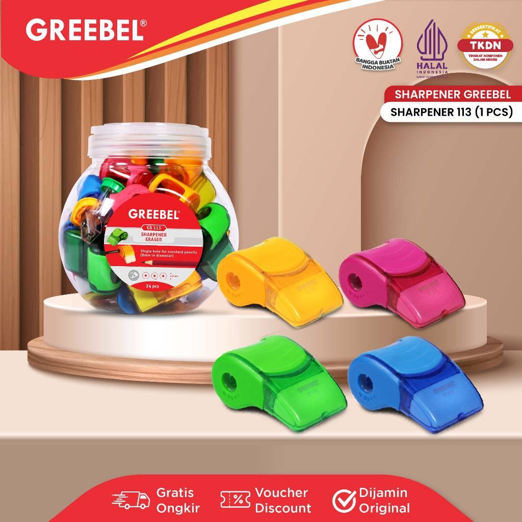 

GREEBEL Rautan Serutan Sharpener Pensil Tulis / Greebel Rautan 113 Jar / (PCS) / Rautan Pencil / Kerajaan Alat Tulis