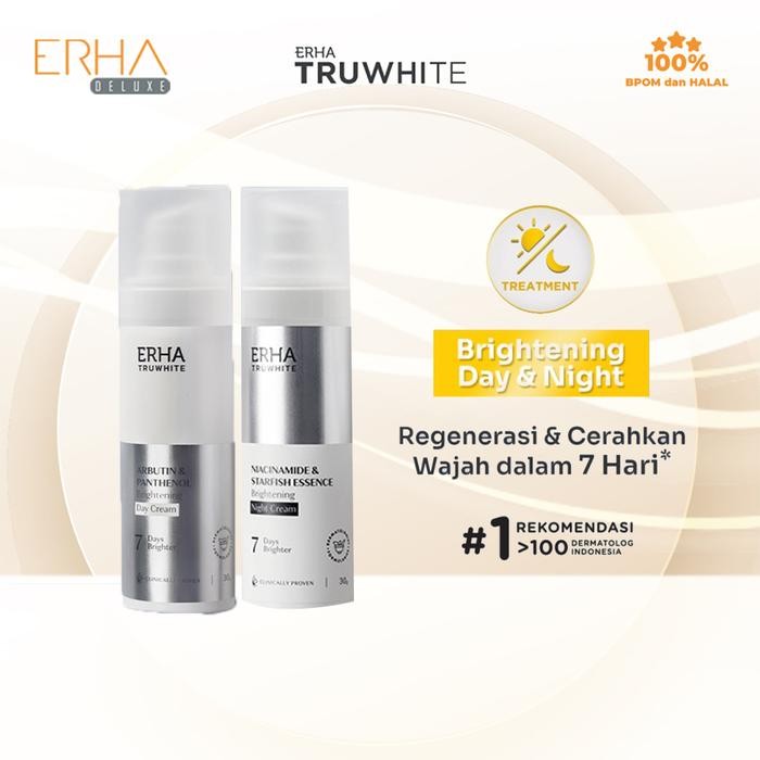 Erha Paket Pemutih Wajah 2 Pcs - Truwhite Brightening Day Cream & Night Cream Mencerahkan Hitam