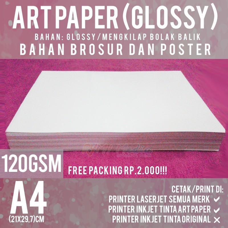 

Lembar Art Paper 120 gsm A4 / Kertas Bahan Brosur Mengkilap Glossy 120 gram 1 RIM