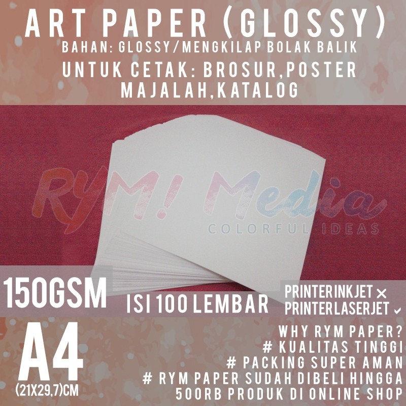 

lembar Art Paper 150 gsm A4 / Kertas Bahan Brosur Mengkilap Glossy 150 gram 1 RIM