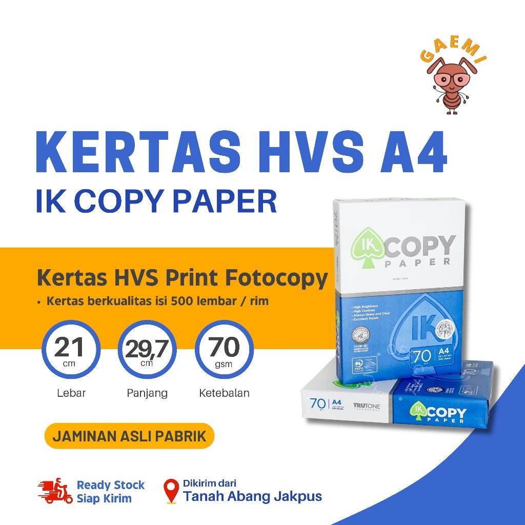 

Kertas HVS A4 70 Gram IK Copy Paper Per Dus (5 Rim)