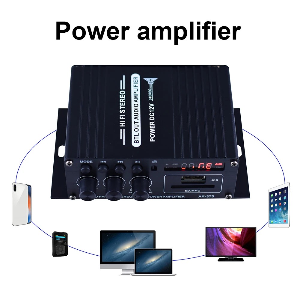 AK-370 Audio Amplifier 2.0 Channel Auto Music Subwoofer Speaker 20W+20W Digital Audio Amplifiers Min