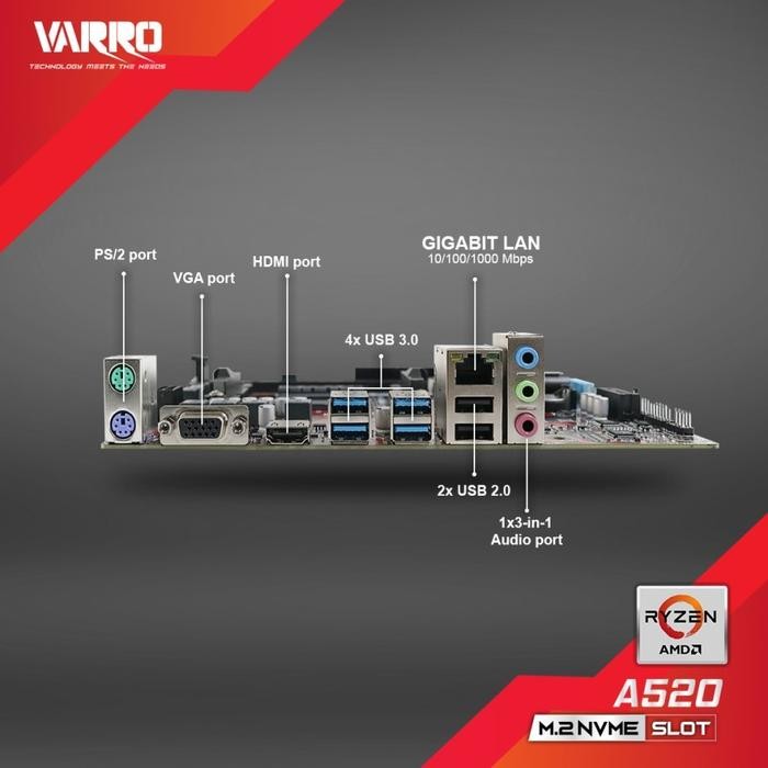 MOBO MOTHERBOARD VARRO A520 AMD AM4 SERIES DDR4 BERKUALITAS