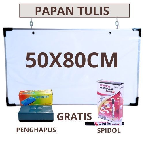 

Papan tulis whiteboard 2 sisi (hitam & putih) 50cm x 80cm gratis spidol dan penghapus